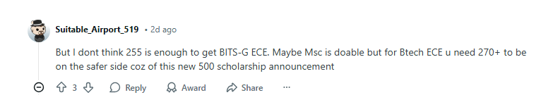 Safe Score for ECE at BITS Goa: Reddit Discussion