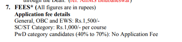 Fees as per Official Website