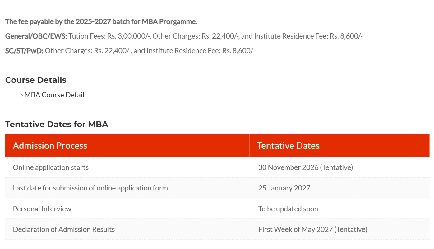 DMS IIT Delhi MBA 2027 Important Dates