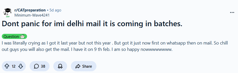 Reddit Discussion about the IMI Interview Dates