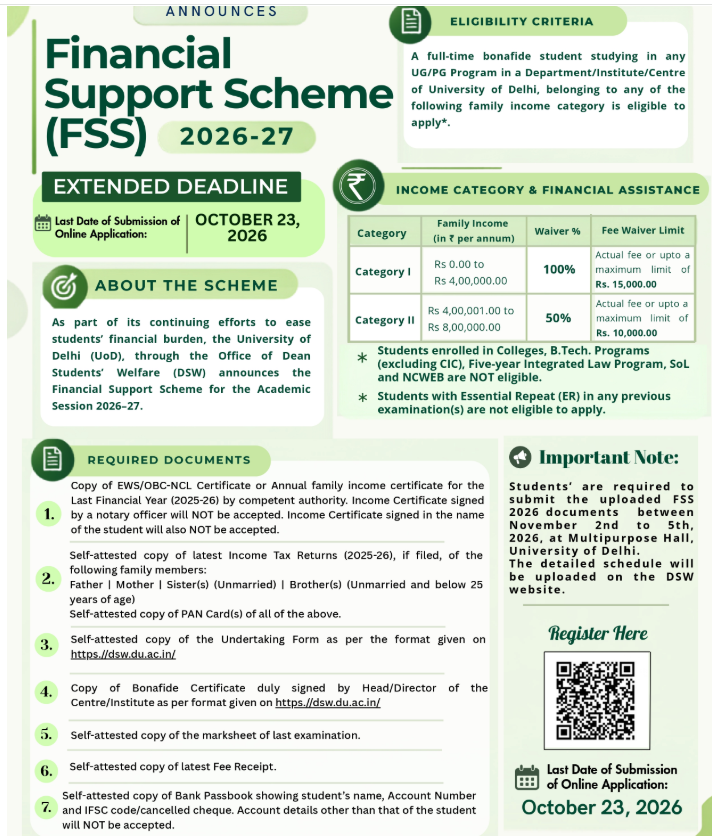 DU FSS 2026-27 Important Dates