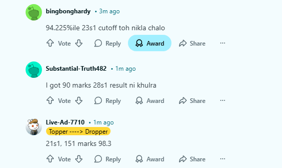 JEE Main Result Out Reddit Reactions