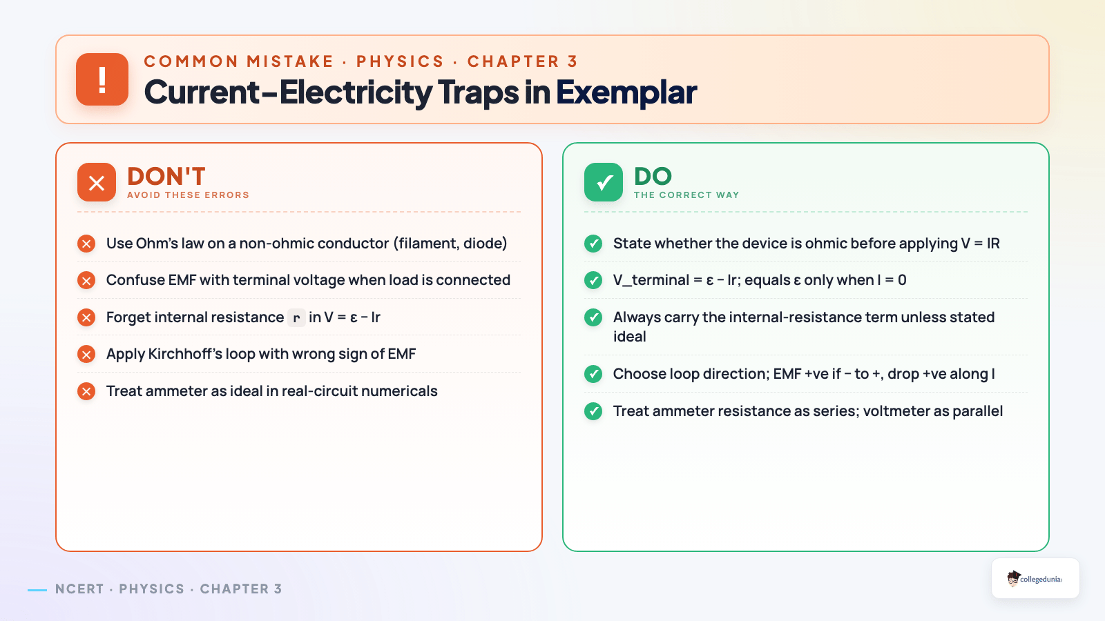 Current-electricity traps in Exemplar — Chapter 3 Solutions