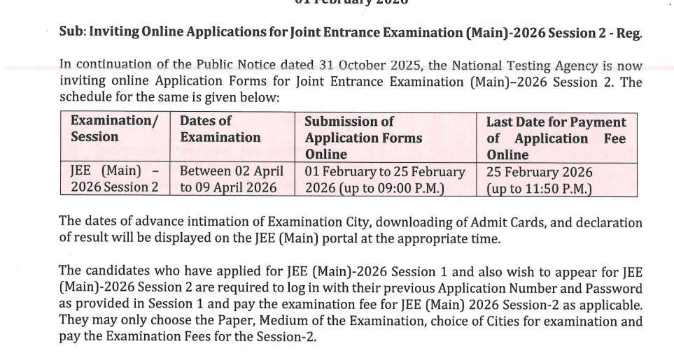 JEE Mains 2026 Session 2 Timeline and Last Date