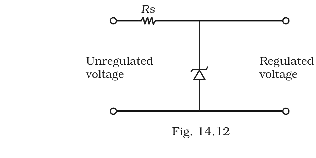 Fig.&nbsp;14.12 –- Series resistance Rs feeding a Zener regulator between unregulated and regulated rails.