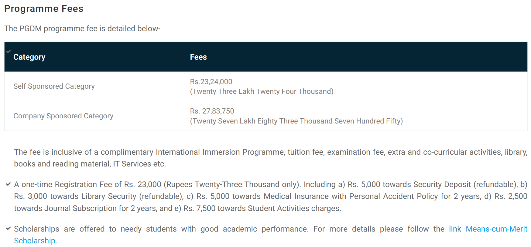 FSM Delhi PGDM 2027-29 Fee Structure