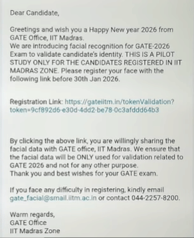 IIT Start Facial Recognition Registration in GATE