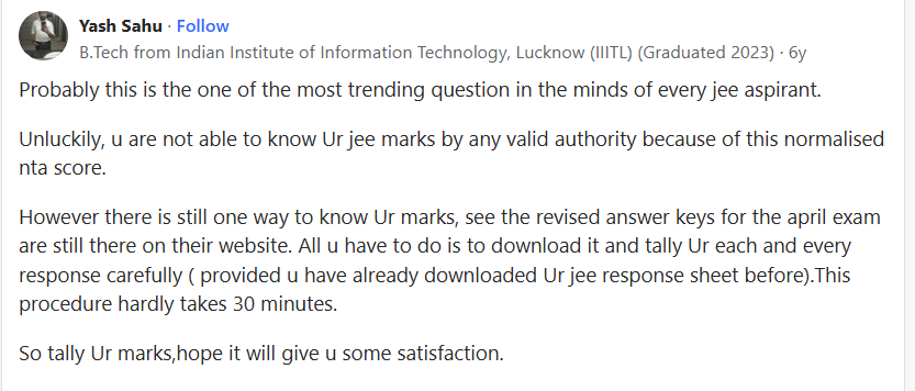 how you can use your answer key to calculate your JEE Main score