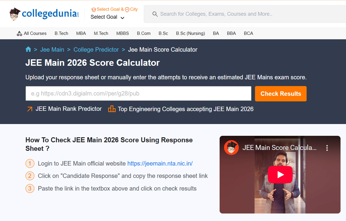 JEE Main 2026 Score Calculator by Collegedunia