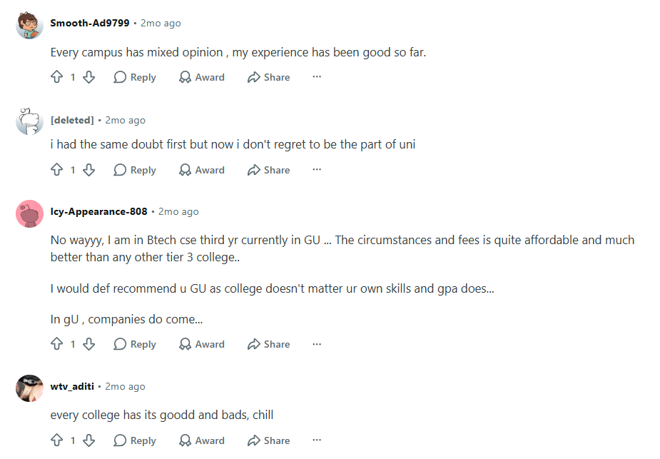 Reddit discussion on GU Admission