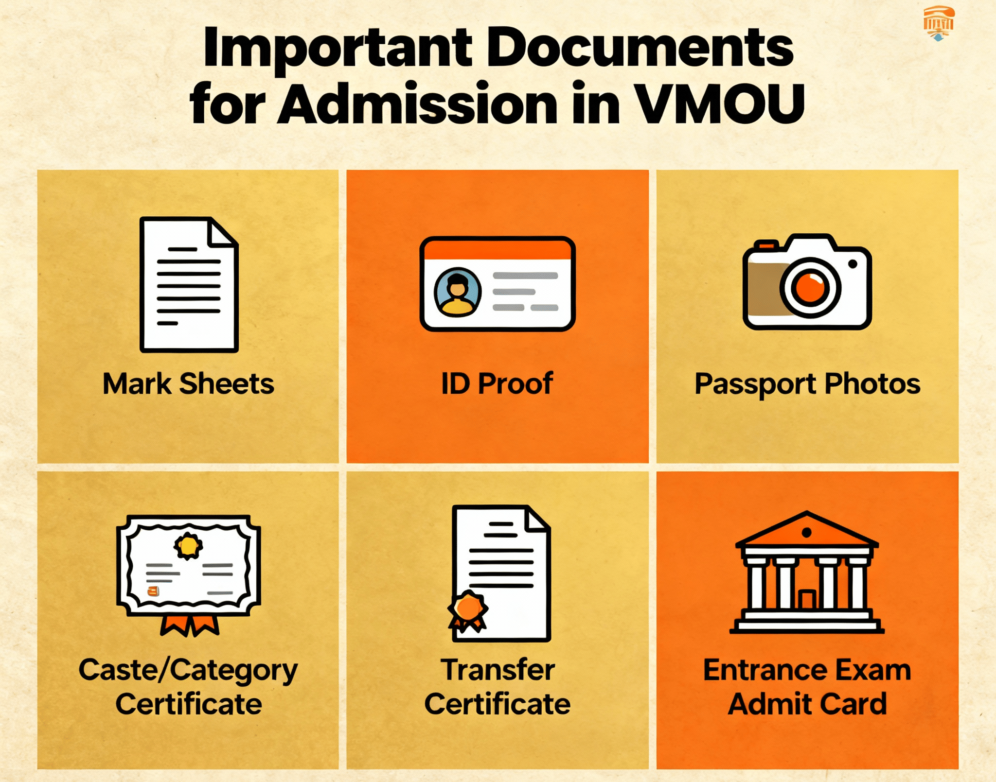 Important Documents for Admission of VMOU