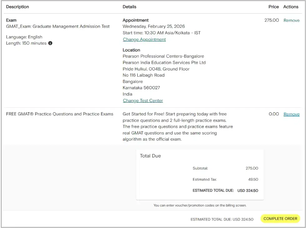 GMAT Exam Fees with tax 2026