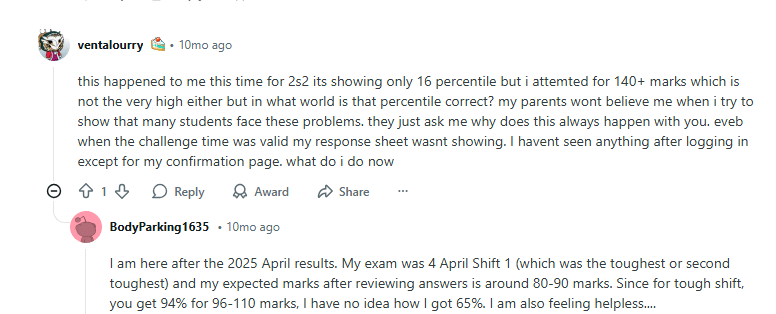 JEE Main 2026 Scorecard Errors Reddit Discussion
