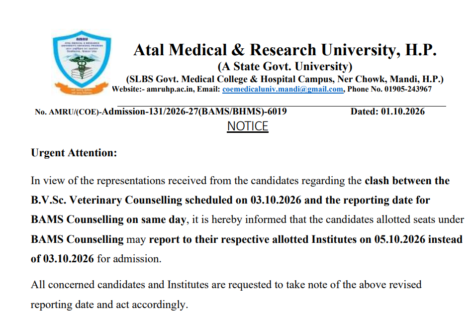 HP AYUSH UG Counselling 2026 Key Details