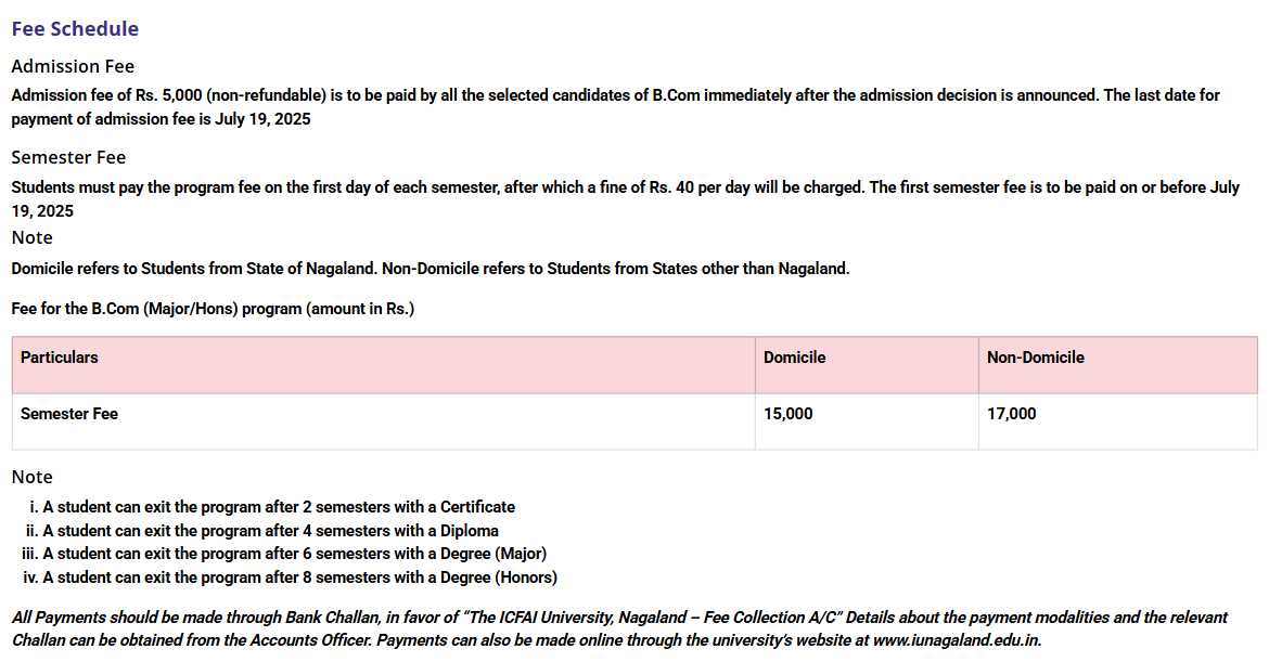 Fee Structure 2025 (As per website)-
