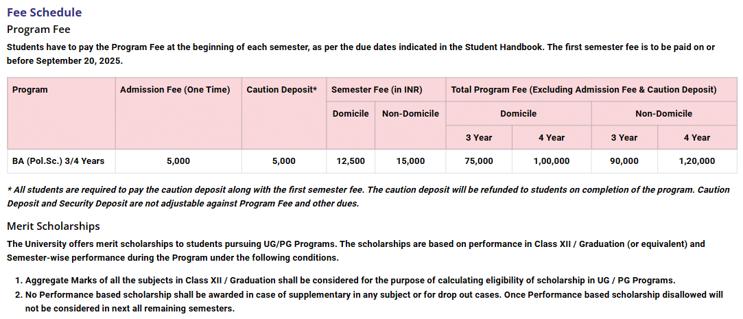 Fee Structure 2025 (As per website)-