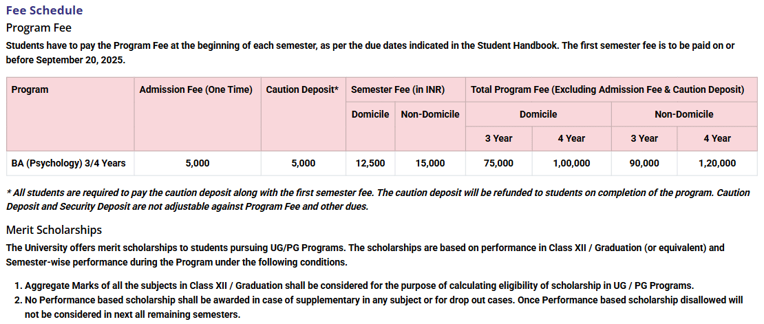 Fee Structure 2025 (As per website)-