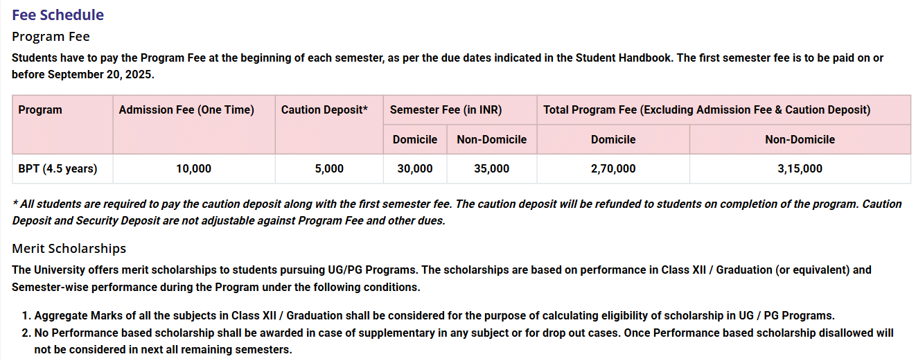 Fee Structure 2025 (As per website)-