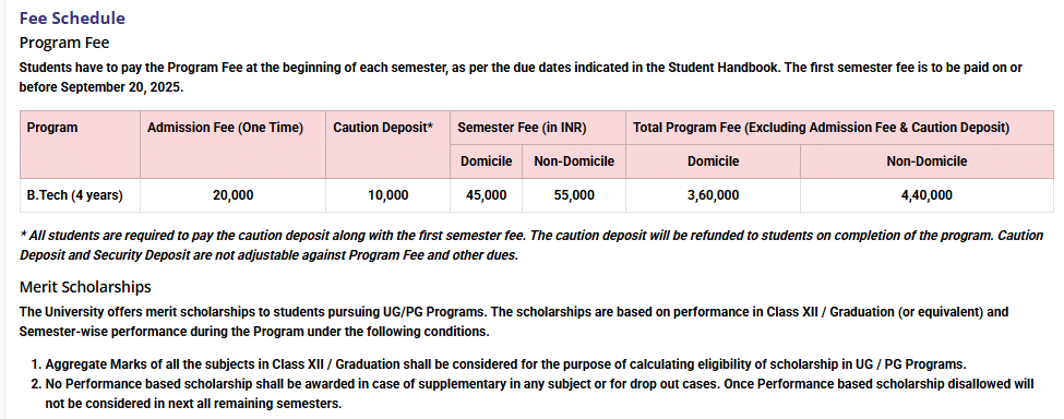 Fee Structure 2025 (As per website)-