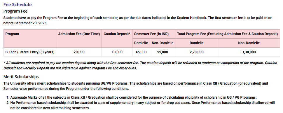 Fee Structure 2025 (As per website)-