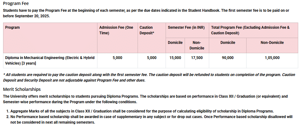 Fee Structure 2025 (As per website)-