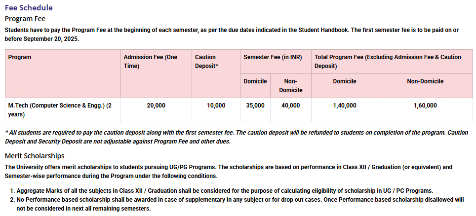 Fee Structure 2025 (As per website)-