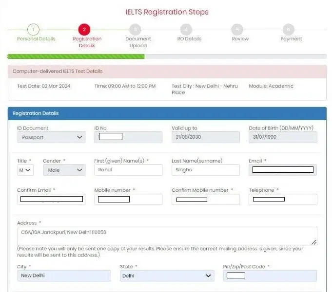 IELTS Test Booking Step 5