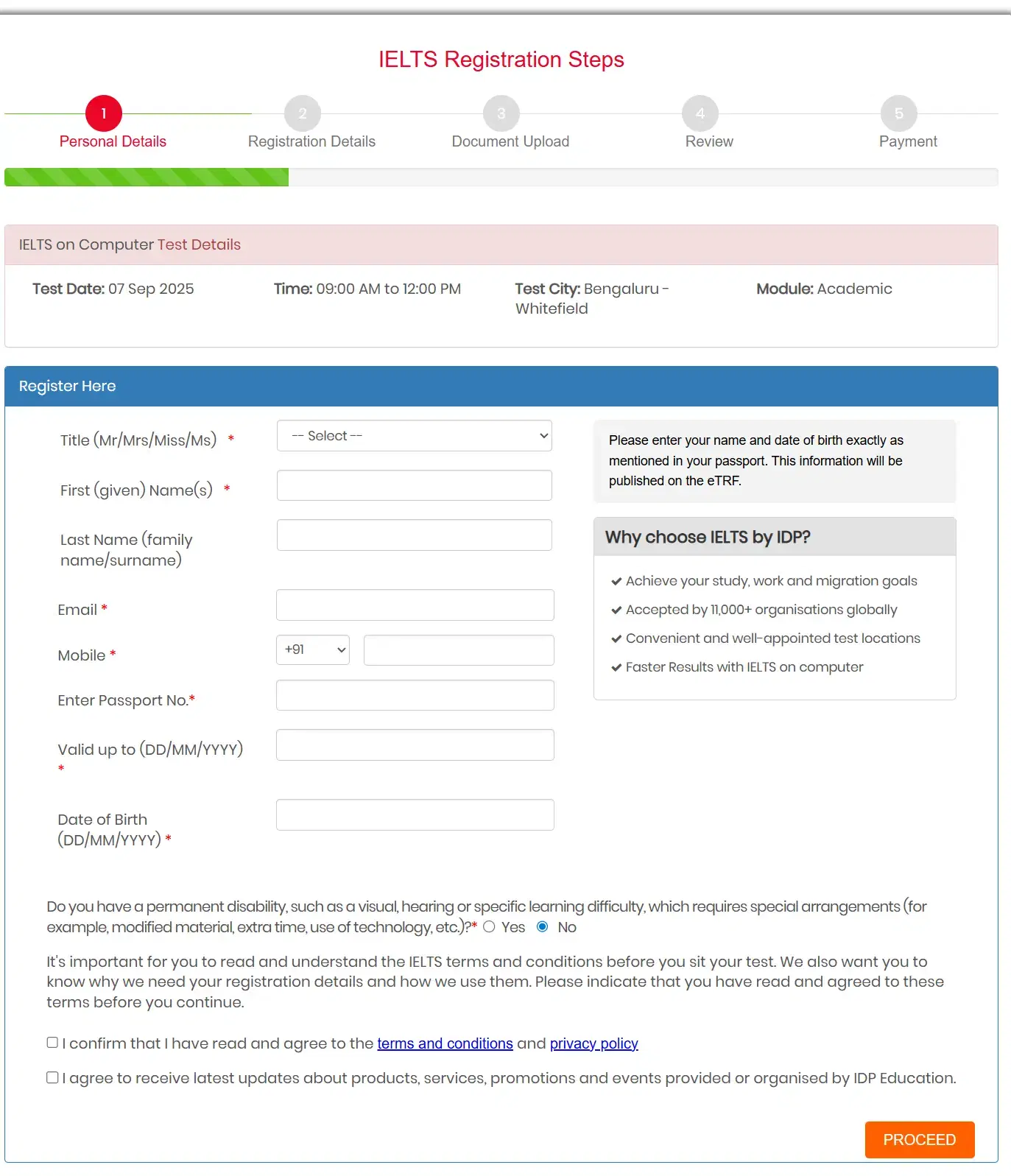 IELTS Test Booking Step 4
