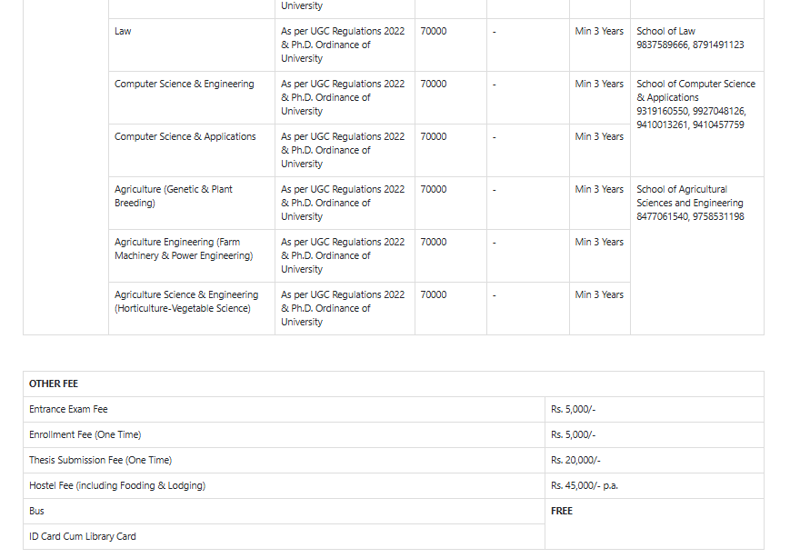Fee Structure 2026 (As per website)-