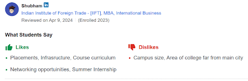 IIFT Kolkata Student Review