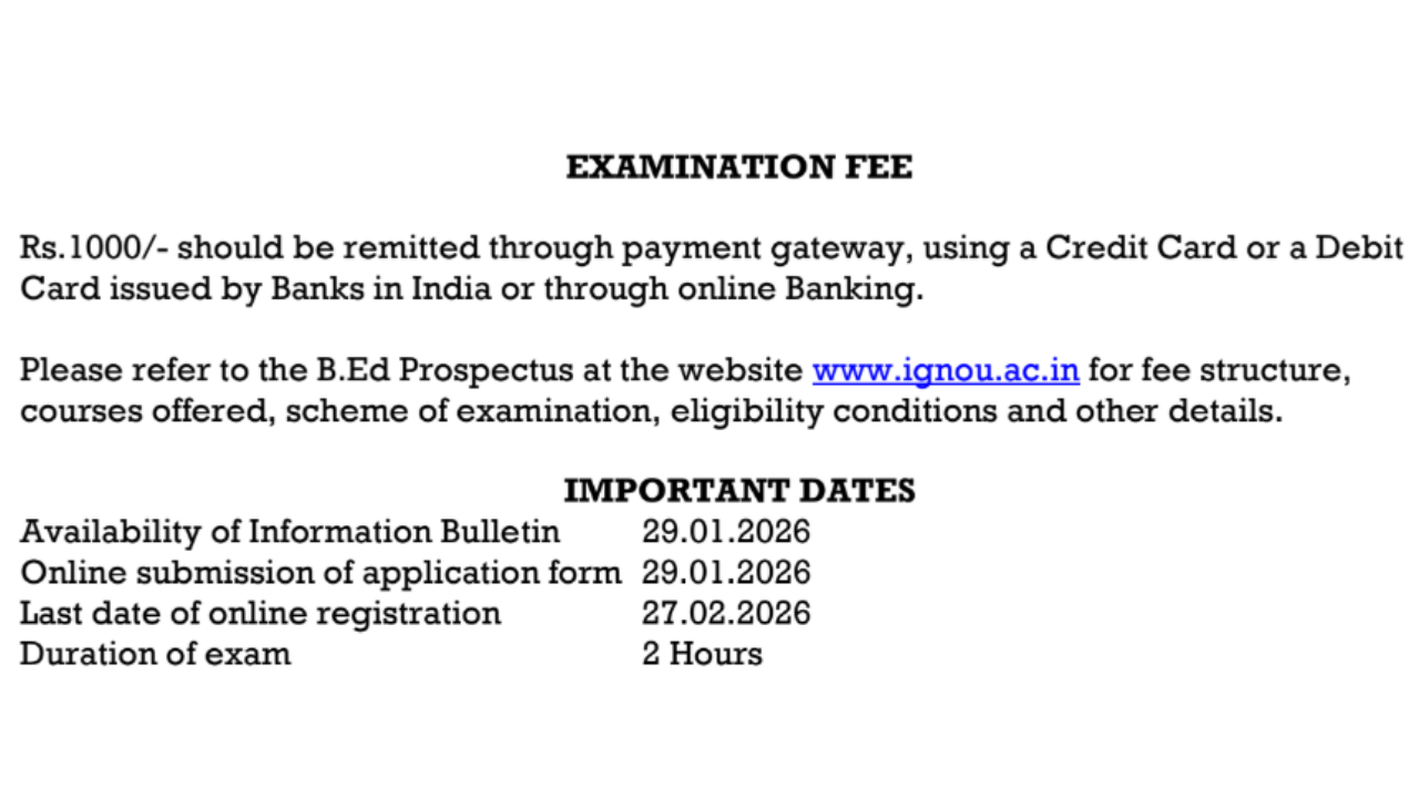IGNOU B.Ed. 2026 @ignou-bed.samarth.edu.in