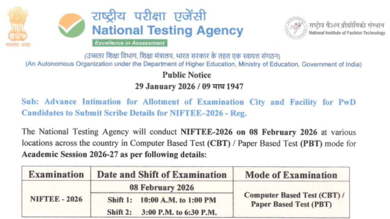  NIFTEE 2026 @nta.nic.in