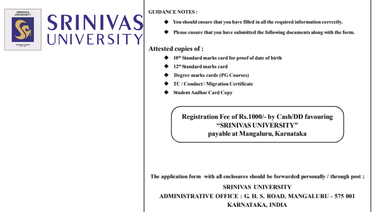Srinivas University Admission 2026 