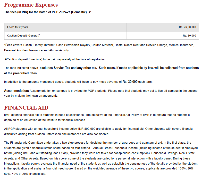 Fee Structure 2025 (As per website)-