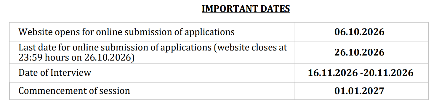 IISc Mid-Year PhD Admission 2026-27 Important Dates
