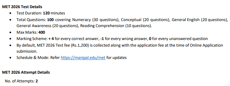 MET Exam Pattern for BBA (Hons.)