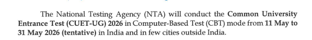 CUET UG 2026 Exam Date Live Updates