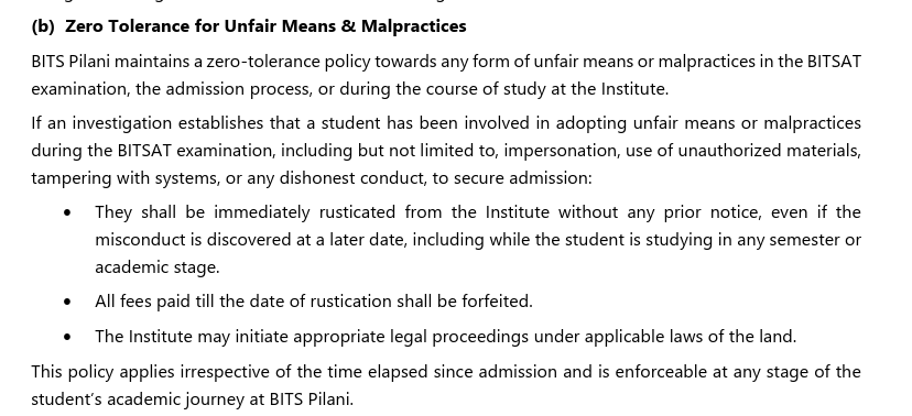 BITSAT 2026 Malpractice Policy: Zero Tolerance Rule