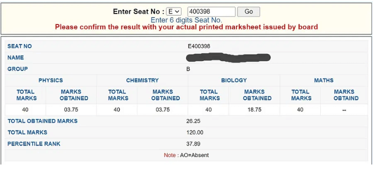 GUJCET 2026 Scorecard Sample