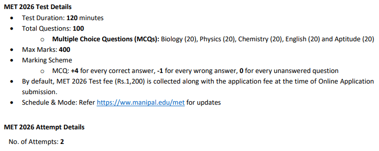 MET Exam Pattern for B.Sc Nursing