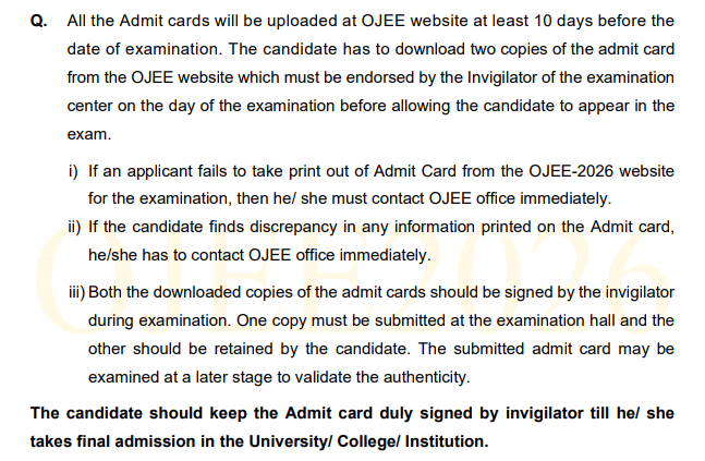 OJEE Admit Card 2026