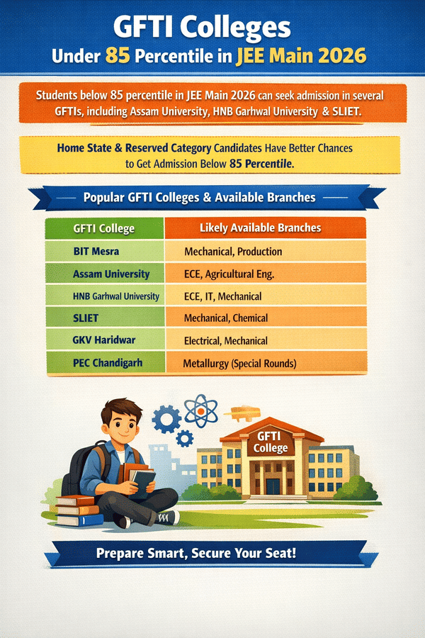 GFTI Colleges Under 85 Percentile in JEE Main 2026