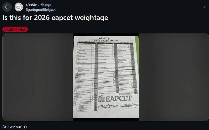 Reddit discussion on ap eapcet weigtage