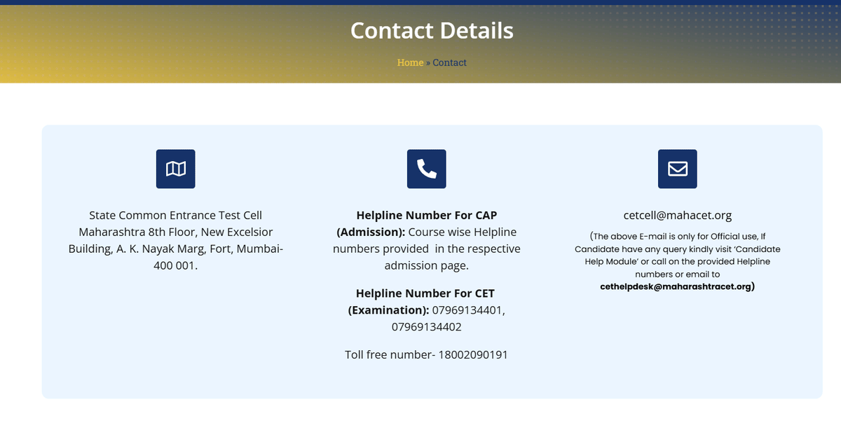 Maharashtra CET Cell Contact