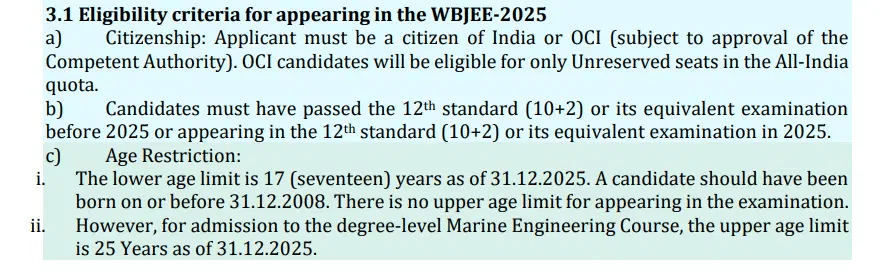 What are WBJEE Eligibility Criteria 2026