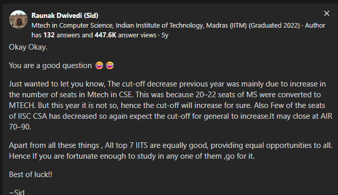Quora Discussion on IIT Bombay GATE Cutoff 