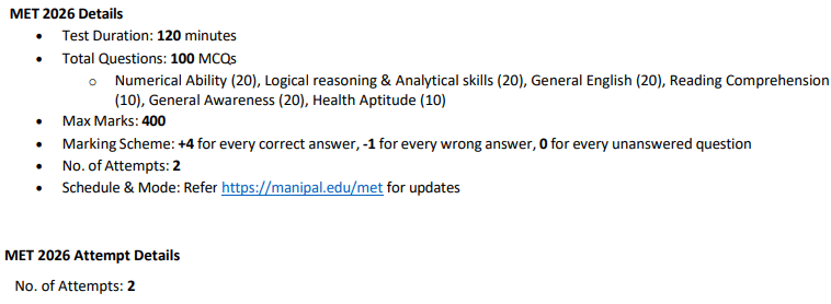 MET Exam Pattern for Bachelor of Psychology