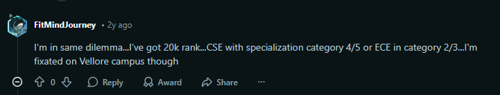 Reddit Discussion on VIT CSE Category 3 Cutoff
