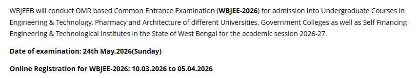 WBJEE Registration Live Updates