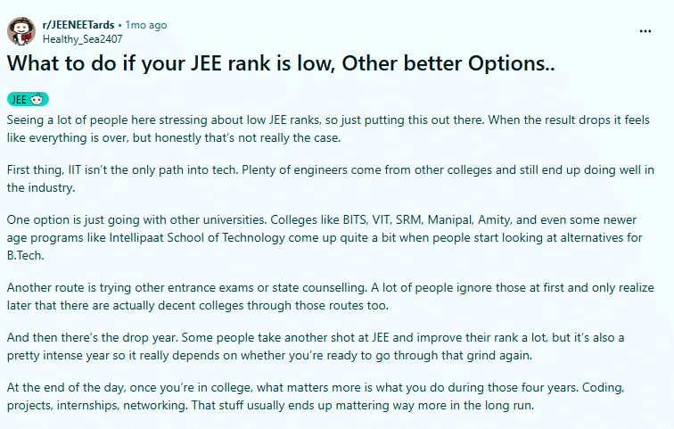 Low Rank in JEE Main 2026: Reddit Discussion